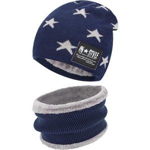 Winter  Warm Knit Beanie Hat Cap Neck Scarf Set with Fleece